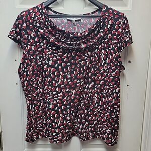 Kasper Women's Animal-Print Cowlneck Top Plus Size 2X Black Red White NEW w Tags